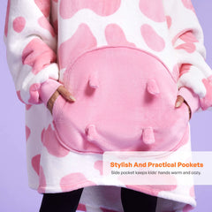 Strawberry Cow Sherpa Wearable Blanket for Adults