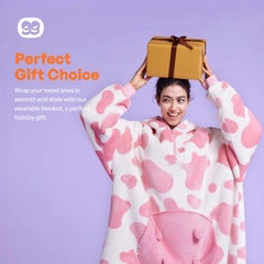 Strawberry Cow Sherpa Wearable Blanket for Adults