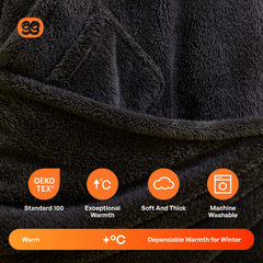Adult Flannel Long Wearable Blanket - Dark Gray