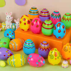 JOYIN 100 Pcs Plastic Printed Bright Easter Eggs 3.15" Fillable Empty Eggs for Easter Hunt