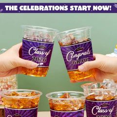 100 Pack 16oz Purple Disposable PET Cups - Class of 2026 Graduation Party Supplies
