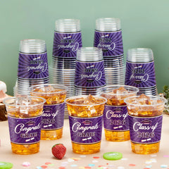 100 Pack 16oz Purple Disposable PET Cups - Class of 2026 Graduation Party Supplies