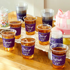 100 Pack 16oz Purple Disposable PET Cups - Class of 2026 Graduation Party Supplies