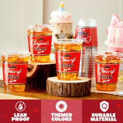 100Pcs 16oz Red Disposable PET Graduation Cups Class of 2026 Party Supplies