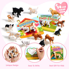 JOYIN 14-Pack Valentine's Day Greeting Cards with Dog Puppy Figure Toys for Kids Party Favors