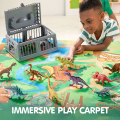 JOIN 19-Piece Dinosaur Toy Set with Play Mat and Storage Cage