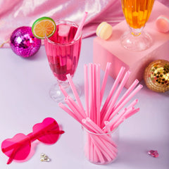 JOYIN 200-Pack Valentine Heart-Shaped Pink Straws