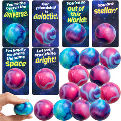 JOYIN 24 PCS Valentine's Day Cards with Galaxy PU Stress Balls for Party Favors