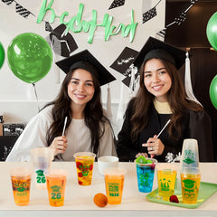 24 Pack 16oz Green Disposable Cups - Class of 2026 Graduation Party Supplies