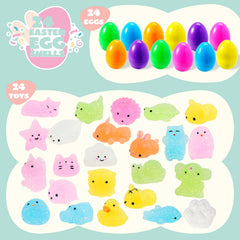 JOYIN 24 Pcs Easter Prefilled Eggs with Mochi Squishy Toys