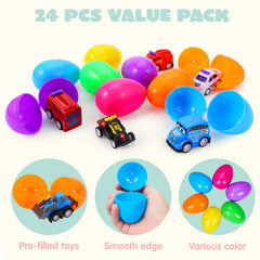 JOIN 24-Piece Filled Easter Eggs with Pull-Back Construction Cars