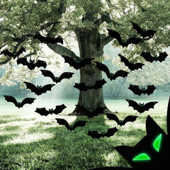 JOYIN 24-Pack Halloween Hanging Bats with Glow-in-the-Dark Eyes