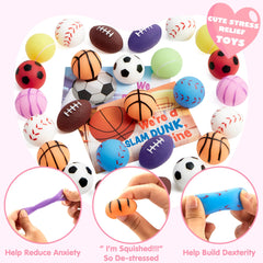 JOYIN 28-Pack Valentine's Day Kawaii Sports Ball Mochi Stress Relief Fidget Toys for Kids