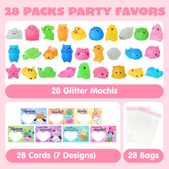 JOYIN 28-Pack Valentine's Day Cute Mochi Squishy Toys with Cards for Kids