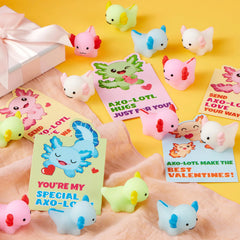 JOIN 28-Pack Valentine's Day Axolotl Mochi Squishy Toys with Funny Cards for Kids
