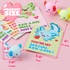 JOIN 28-Pack Valentine's Day Axolotl Mochi Squishy Toys with Funny Cards for Kids
