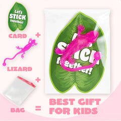 JOYIN 28 Pcs 3" Valentine's Day Sticky Lizards with Cards for Kids in 7 Colors & 4 Card Designs