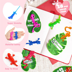 JOYIN 28 Pcs 3" Valentine's Day Sticky Lizards with Cards for Kids in 7 Colors & 4 Card Designs