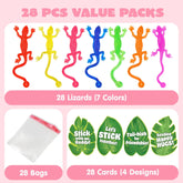 JOYIN 28 Pcs 3" Valentine's Day Sticky Lizards with Cards for Kids in 7 Colors & 4 Card Designs