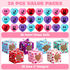 JOYIN 28-Pack Valentine Heart Stress Balls with Boxes