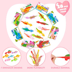 JOYIN 28 Pcs Valentine's Day Slingshot Dinosaur Toys with Cards