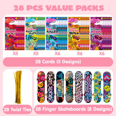 JOIN 28-Piece Valentine's Day Finger Skateboards with Cards for Kids, Party Favors