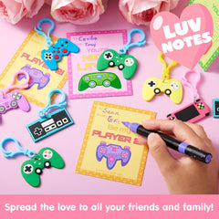 JOYIN 28 Pcs Video Game Keychains, Multi Colored Keychains & Cards with 7 Designs - Valentine's Day Gift