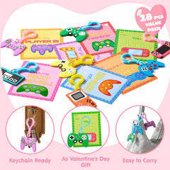 JOYIN 28 Pcs Video Game Keychains, Multi Colored Keychains & Cards with 7 Designs - Valentine's Day Gift