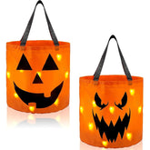 2-Pack Halloween LED Pumpkin Buckets - Trick or Treat Bags, Reusable Goody Buckets