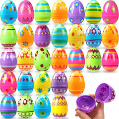 30 Pack 3.15-Inch Printed Plastic Empty Easter Eggs for Hunt & Party