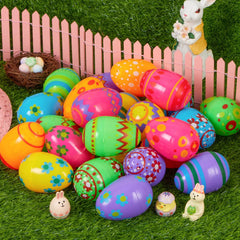 30 Pack 3.15-Inch Printed Plastic Empty Easter Eggs for Hunt & Party