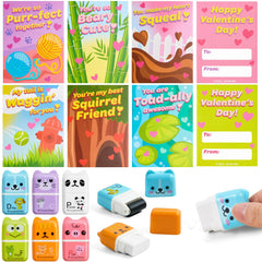 JOYIN 30-Pack Valentine's Day Animal Erasers with Clean Up Roller, Party Favor Gifts