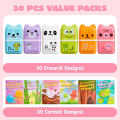 JOYIN 30-Pack Valentine's Day Animal Erasers with Clean Up Roller, Party Favor Gifts