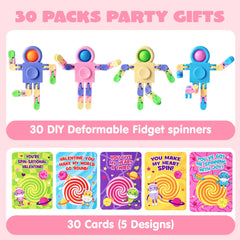 JOYIN 30 Packs Valentine's Day Pastel Robot Fidget Spinners with Cards