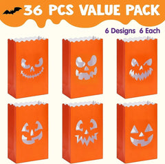 JOIN 36-Pack Halloween Flame-Resistant Pumpkin Paper Bag Lanterns