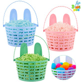 JOIN 3-Piece Easter Plastic Baskets with Bunny Ears and Shredded Paper Grass