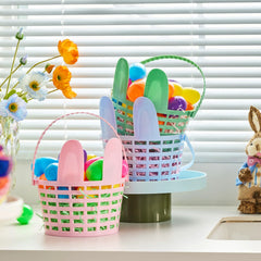 JOIN 3-Piece Easter Plastic Baskets with Bunny Ears and Shredded Paper Grass