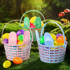 JOIN 3-Piece Easter Plastic Baskets with Bunny Ears and Shredded Paper Grass