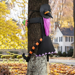 JOYIN 55-Inch Halloween Crashing Witch Decoration with Purple Hair