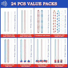 JOYIN Patriotic 4th of July Beaded Necklaces with Holiday Pendants (24 Pack)