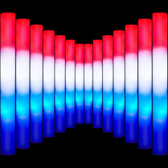 JOYIN Patriotic Red, White & Blue LED Foam Sticks with 3 Light Modes - 12 Pcs