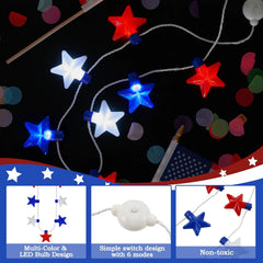 JOYIN Patriotic Red, White & Blue Light-Up Star Necklaces (6 Pack)