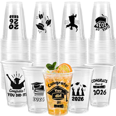 24 Pack 2026 Graduation Plastic Cups, Black 16oz Disposable Party Decorations