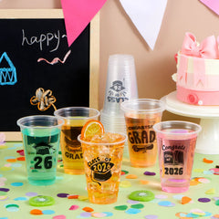 24 Pack 2026 Graduation Plastic Cups, Black 16oz Disposable Party Decorations