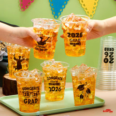 24 Pack 2026 Graduation Plastic Cups, Black 16oz Disposable Party Decorations