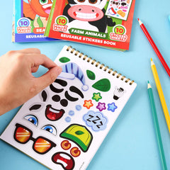 Make-a-Face Reusable Sticker Books 3-Pack: Safari, Farm & Sea Animals