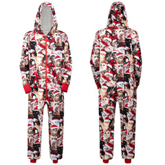 Men's Cute Cat Print Christmas Hooded Pajamas - Adult Holiday Sleepwear