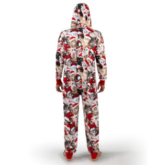 Men's Cute Cat Print Christmas Hooded Pajamas - Adult Holiday Sleepwear