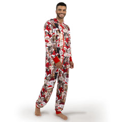 Men's Cute Cat Print Christmas Hooded Pajamas - Adult Holiday Sleepwear
