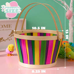Multicolor Easter Bamboo Basket with Folding Handles